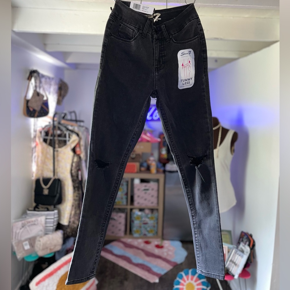 Seven7 Distressed Black Tummy Control Skinny Jeans Size 4